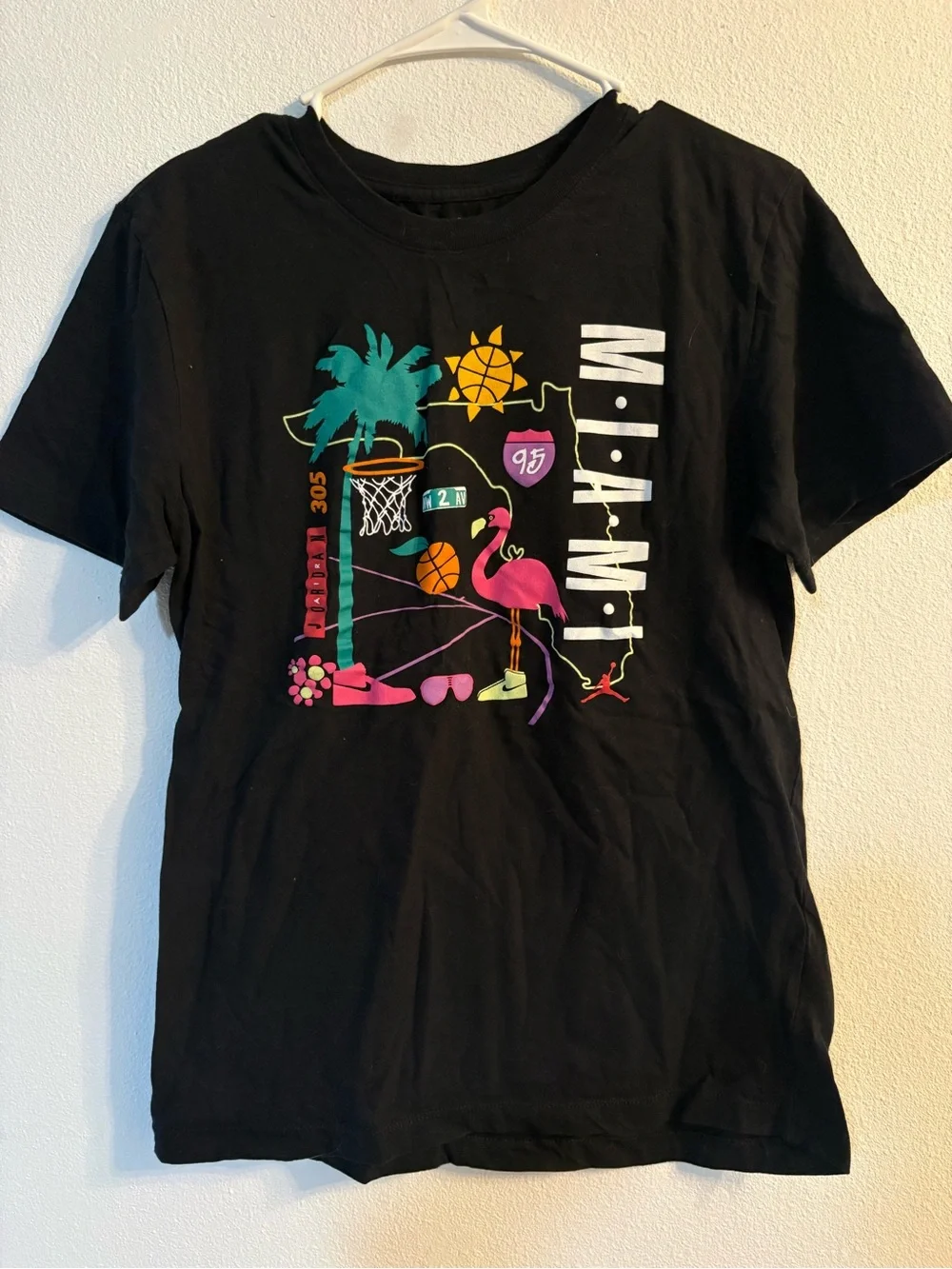 Jordan Black Short-Sleeve Tee with Neon Beach Basketball Graphic